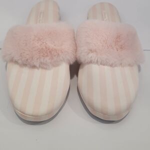 Victoria's Secret Cozy Pink & White Striped Women's Slippers